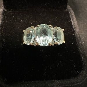 Three-Stone Aquamarine Ring in Pale Blue